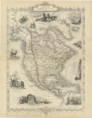 Detailed Tallis Map of North America, 1851
