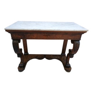 Console Table with Carved Legs and White Carrara Marble Top, Early 19th Century For Sale