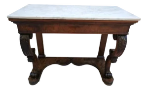 Console Table with Carved Legs and White Carrara Marble Top, Early 19th Century