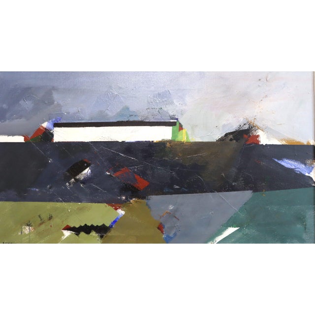 Mid-Century Modern 'Edge of the Land' Vintage Original Abstract Landscape Oil Painting by Swedish Artist Hans Osswald (1919-1983), Framed For Sale - Image 9 of 15