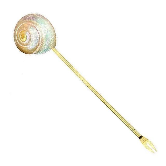 Vintage Mother of Pearl Shell and Gold Appetizer Fondue Forks- Set of 6 For Sale - Image 4 of 6