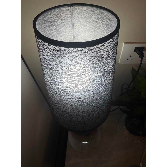 2020s Black-Patterned Gauze & Glossy Ceramic Lamp For Sale - Image 5 of 6