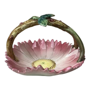 C.1890 Majolica Pink Daisy Basket Delphin Massier