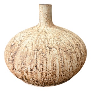 Small and Round Textured Sand and Cream Prem Vase For Sale