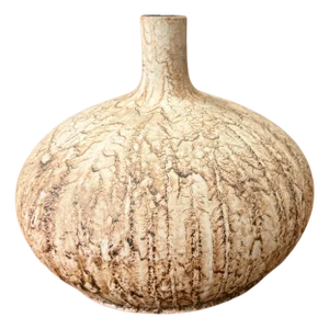 Small and Round Textured Sand and Cream Prem Vase