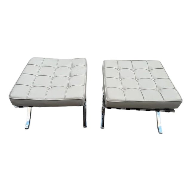Vintage Barcelona Style Leather Ottomans Pair Chrome X-Frame Bauhaus For Sale