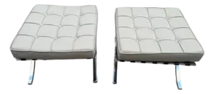Vintage Barcelona Style Leather Ottomans Pair Chrome X-Frame Bauhaus