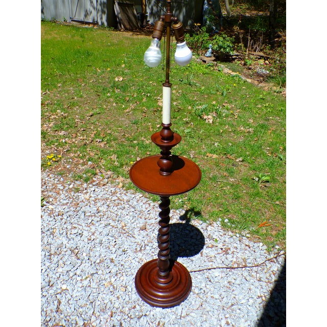 Vintage Solid Mahogany Barley Twist Floor Lamp Table For Sale - Image 11 of 16