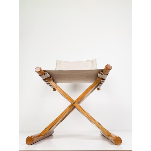 Mid-Century Modern Italian Folding Chair in Beechwood and Raw Cotton Canvas, 1970s For Sale - Image 10 of 18
