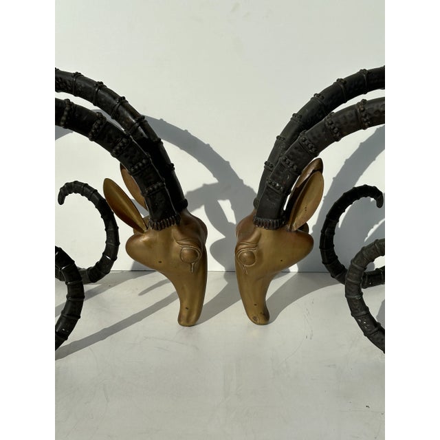 Mid-Century Modern 1970s Two Tone Brass Ibex Ram Dining Table - Set of 2 For Sale - Image 3 of 12