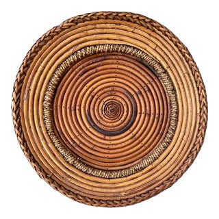 Vintage Boho Pencil Reed Woven Wall Plate/Bowl For Sale