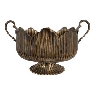 Late 20th Century Fluted Brass Centerpiece Bowl With Serpent Handles – French Regency Style For Sale