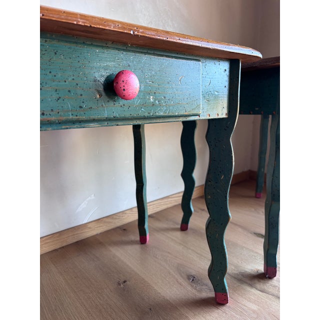 Handmade Folk Art Side Tables Nightstands David Marsh/Marsh Fun Co Handpainted Solid Ponderosa Pine Rustic Southwest Cabin Post Modern Memphis Style For Sale - Image 12 of 18
