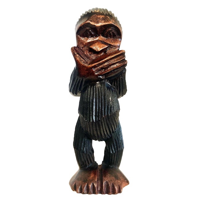 Asian "Three Wise Monkeys" in Carved Wood For Sale - Image 12 of 15
