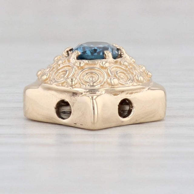 Modern 1.50ct Blue Topaz Slide Charm 14k Yellow Gold Vintage Ornate Richard Klein For Sale - Image 3 of 5