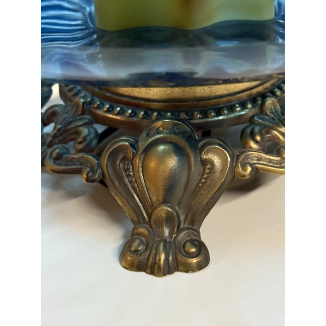 Vintage Monumental Italian Hand Blown Mid-Century Blue Glass and Brass Lamps After Murano-a Pair For Sale - Image 10 of 11