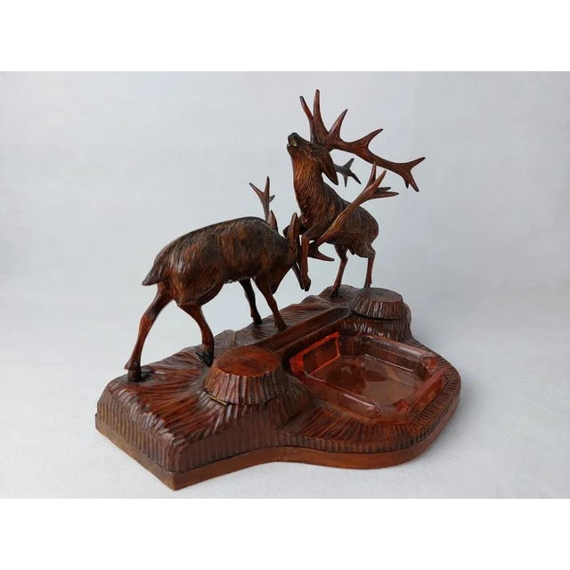 Black Forest Inkwell with Fighting Stags, 1970s For Sale - Image 3 of 5