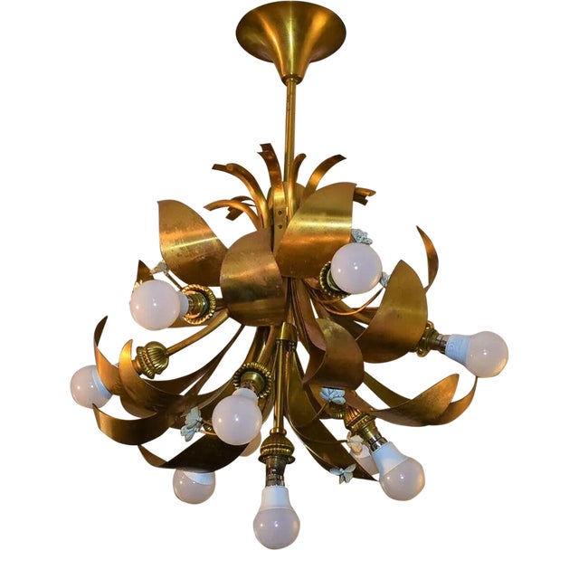 1940 French Regency Dore 10 Light Chandelier Attrib. Maison Jansen For Sale