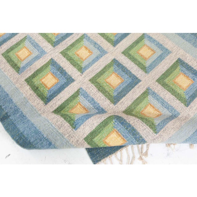 Mid-Century Modern Doris Leslie Blau Vintage Swedish Flat Woven Rug by Alice Walleback For Sale - Image 3 of 9