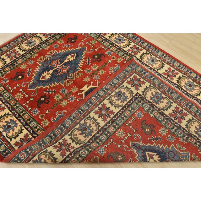 Kazak Rug 6’1” X 8’8” Red Wool Tribal Hand-Knotted Oriental Carpet For Sale - Image 13 of 14