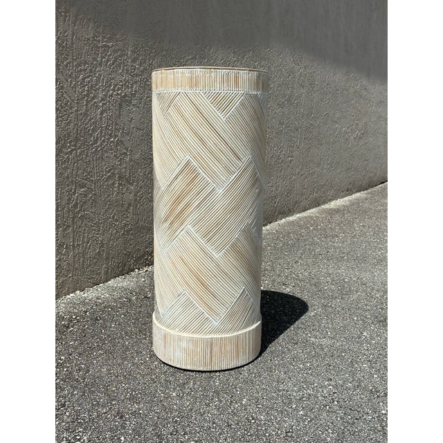 Fantastic vintage boho chic pedestal. Beautiful craftsmanship creating a geometric pattern adding depth and dimension....