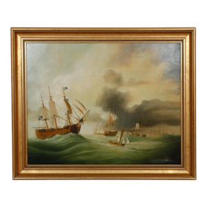 J. V. Capua Signed Original Oil on Canvas “Lord Cornwallis Signals Make Sail”