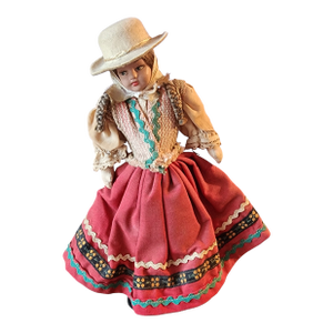 Antique Vintage Female Gaucho Cloth & Wire Hand-Made Doll, South American, 1940s