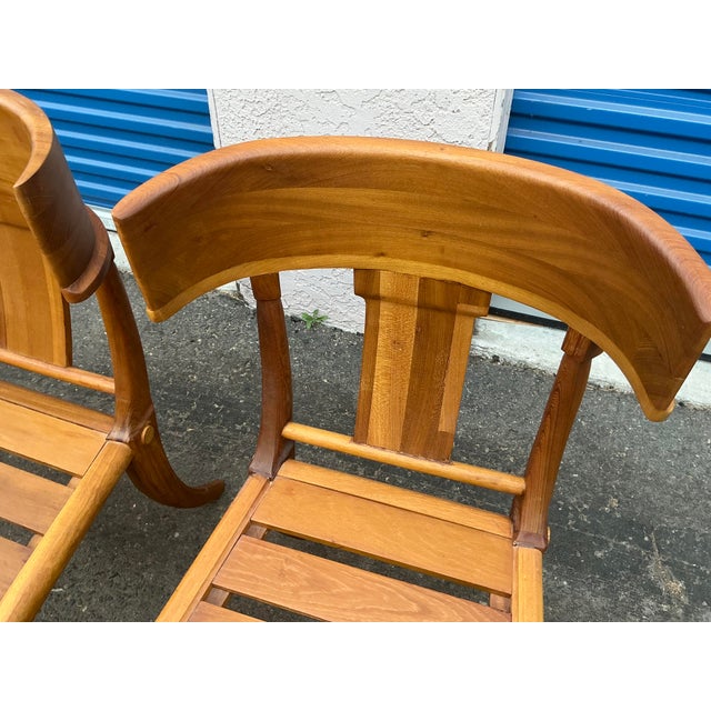 Wood Teak Klismos Patio Dining Chairs. - Set of 6 For Sale - Image 7 of 12