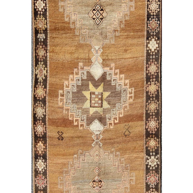 Vintage Turkish Kars Rug in Brown Colors, Tan, Taupe and Light Green For Sale - Image 4 of 10