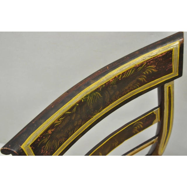 Antique Colonial Red Hand Painted Harvest Hitchcock Rush Seat Side Chair For Sale - Image 11 of 18