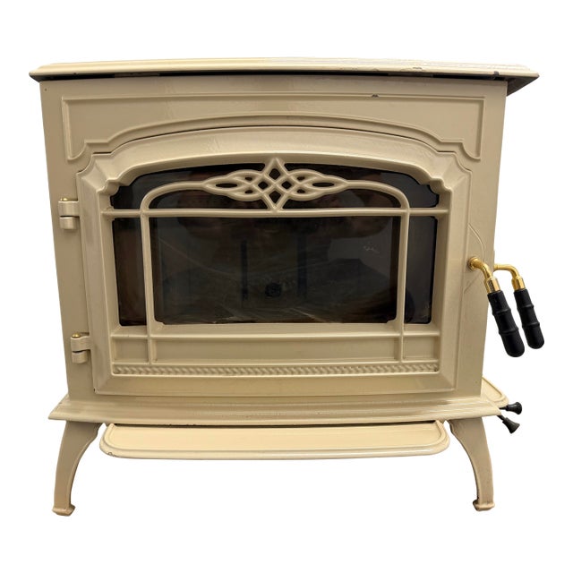 Vintage 2004 Quadra Fire Yosemite Antique Style Freestanding Enameled Cast Iron Wood Stove For Sale