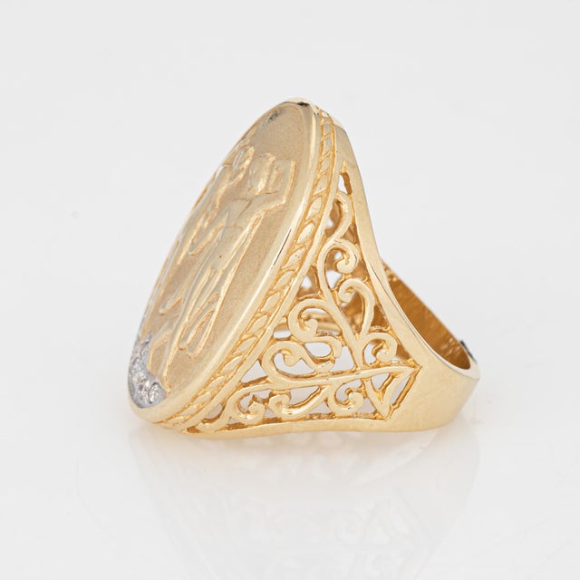 Vintage Nude Figural Ring Diamond 14k Yellow Gold Sz 5 Large Oval Signet For Sale - Image 4 of 6