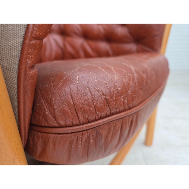Wood Swedish Model G7 Pedro Leather Armchair by Gunnar Kentemo, 1970s For Sale - Image 7 of 18