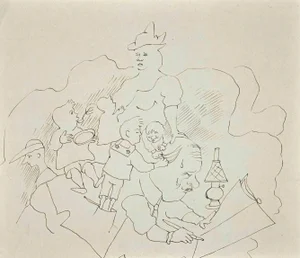 Mino Maccari, The Parenthood, Original Drawing, Mid-20th-Century