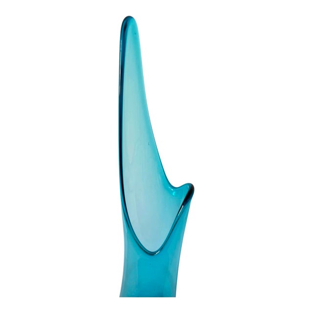 Vintage Mid Century Modern MCM Swung Glass Vase, Turquoise Peacock Blue, 24" Le Smith For Sale - Image 10 of 12