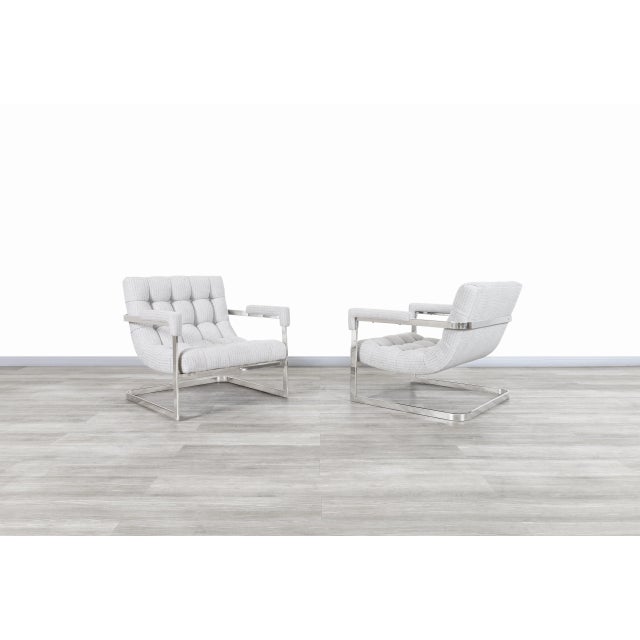 1970s Mid-Century Modern Chrome Scoop Lounge Chairs After Milo Baughman for Thayer Coggin For Sale - Image 5 of 9