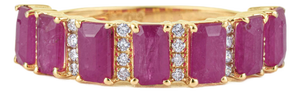 2.89 Carat Ruby & Diamond Band Ring in 14k Yellow Gold Stackable Design Size 4