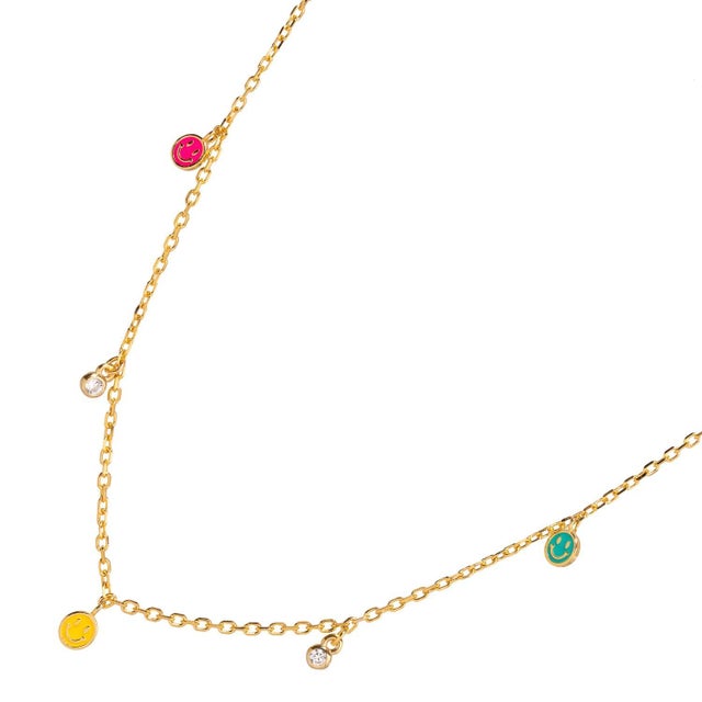 Modern Rainbow Smiley Face Sterling Silver & Diamond Choker Necklace For Sale - Image 3 of 9