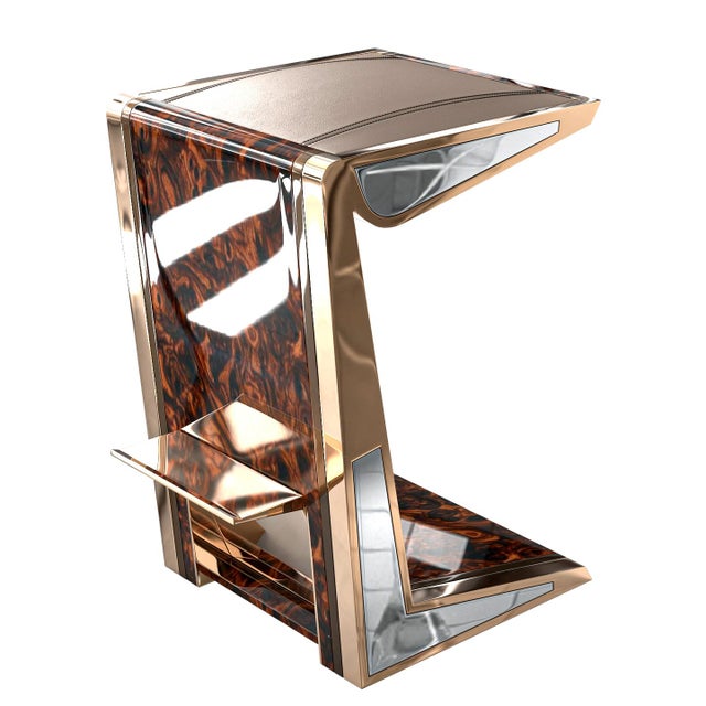"Melagrana" Bar Stool With Burl Walnut, Stainless Steel and Bronze For Sale - Image 4 of 7