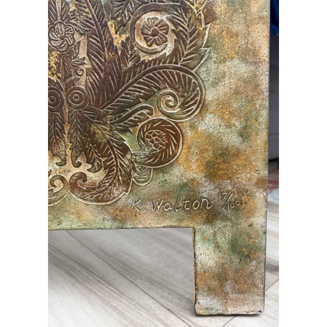 Art Deco 1970s Signed Peacock Relief 6-Panel Folding Screen by K. Walton 12/100 For Sale - Image 3 of 18
