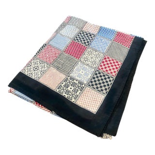 Vintage Geometric Hand Printed Tablecloth For Sale