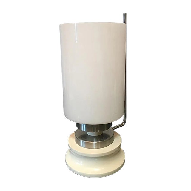 Italian Opaline Glass and Aluminum Table Lamp, 1960s For Sale