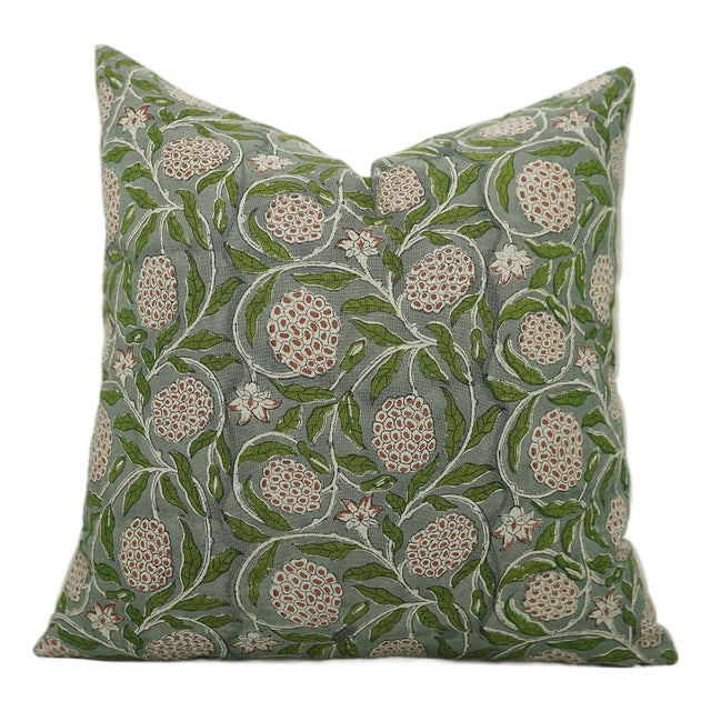 Fabdivine Pure Linen Handmade Block Print Lumber Pillow Covers 12x20inches-Meraci Floral Design For Sale