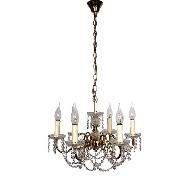 Vintage Brass and Frosted Glass Chandelier from Palwa, 1970s For Sale
