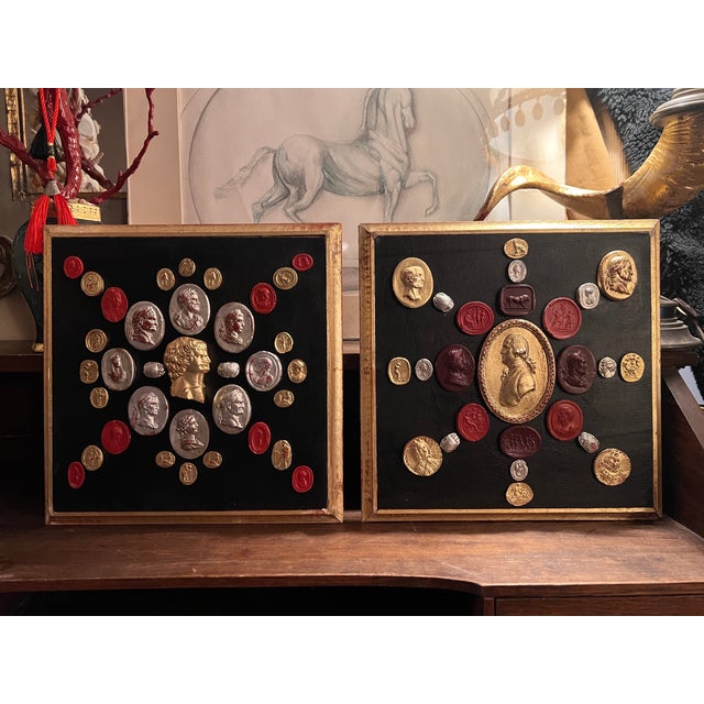 Pair of Venetian Baroque Style Gold & Silver Leaf Cameo Intaglio Classical Grand Tour Collection For Sale - Image 9 of 16