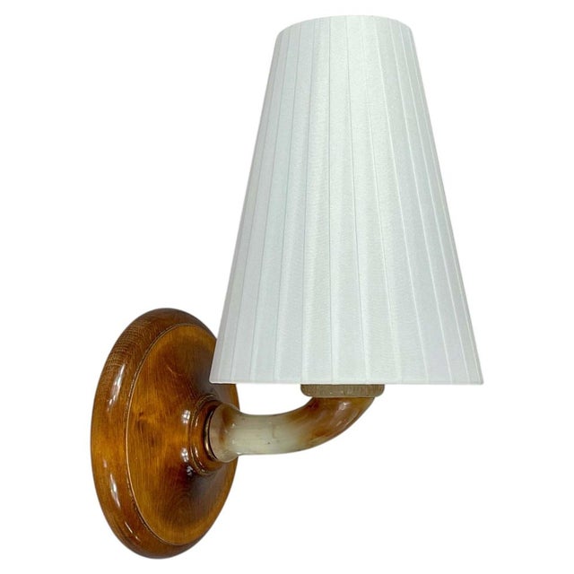 Alabaster, Birch and Pleated Fabric Wall Light, Sweden, 1920s For Sale - Image 18 of 18