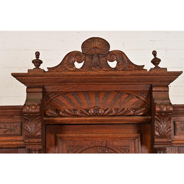 Antique French Renaissance Monumental Ornate Carved Oak Sideboard or Bar Cabinet, Circa 1890s For Sale - Image 10 of 13