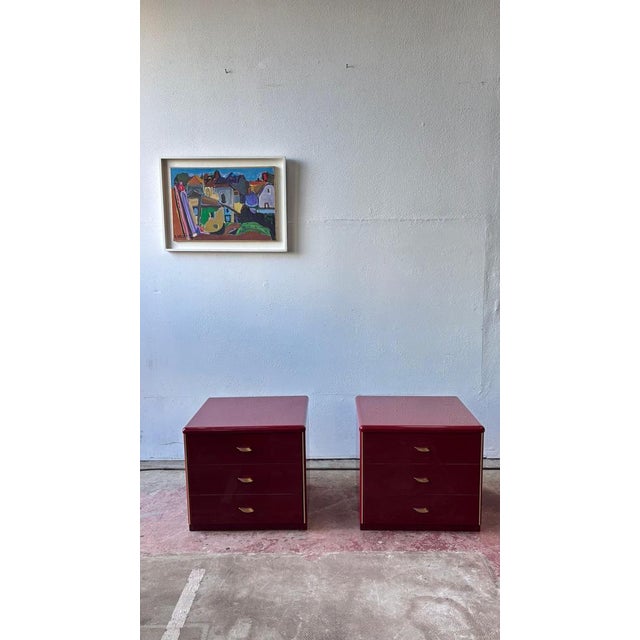 Vintage French Red Lacquer Bedside Tables, 1979, Set of 2 For Sale - Image 6 of 8