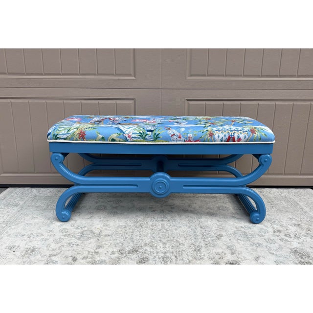 If you love blue as much as I do this bench is really a beauty. Very heavy and solid, newly upholstered in a very pretty...