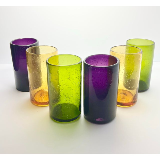 Contemporary 6 Colorful Blown Highball Tumbler Drinking Glasses For Sale - Image 3 of 6